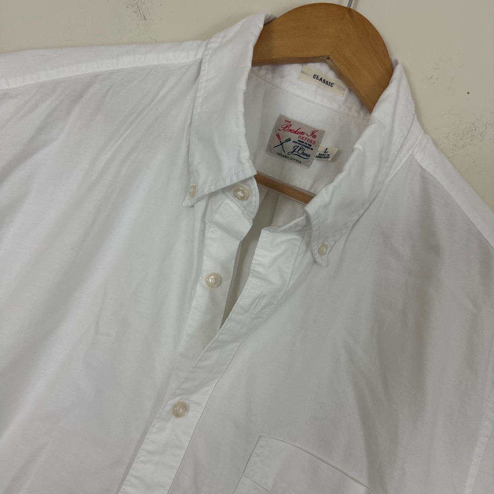 J.Crew Broken In Oxford OCBD Shirt White Organic Cotton Button Up Classic Mens L